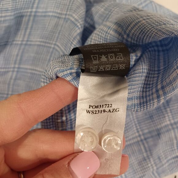 FAHERTY Shirt Reserve Linen Button Up Top Azure Glen Blue Plaid Preppy Size 2XL - Picture 10 of 10